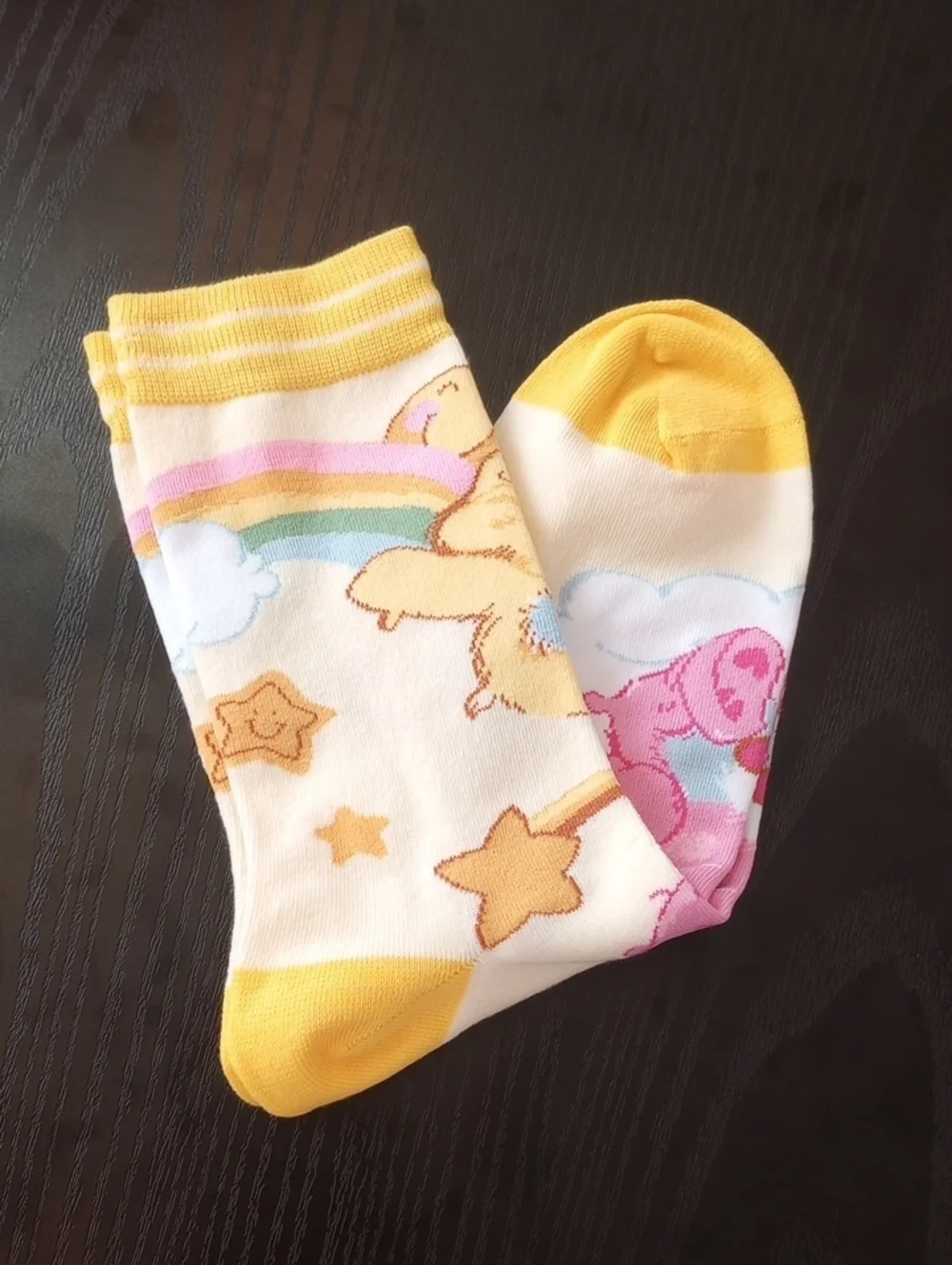 Care Bears Cream Yellow Crew Mid-calf Socks with Pink & Yellow Bears